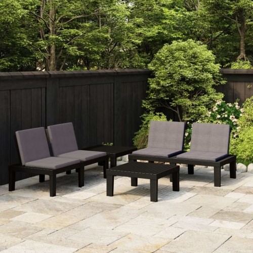 vidaXL 4 Piece Garden Lounge Set with Cushions Plastic Grey