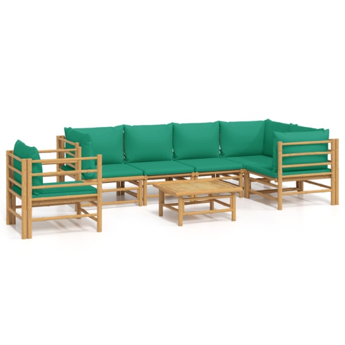 Image 1 de 9.. Ensemble de salon de jardin de 7 pièces avec coussins verts en bambou