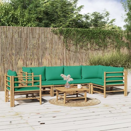 vidaXL 7 Piece Garden Lounge Set with Green Cushions Bamboo