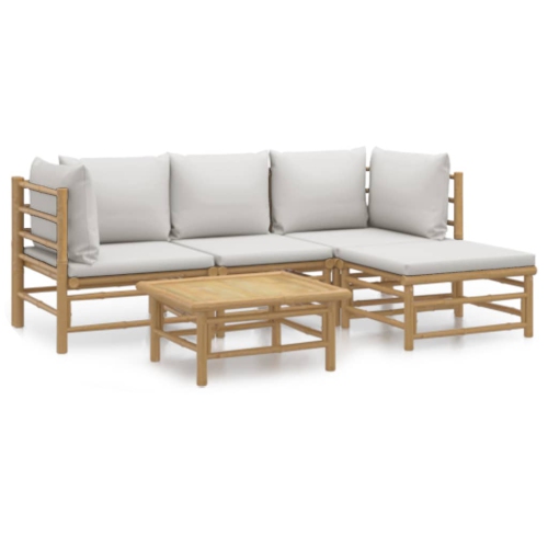 vidaXL 5 Piece Garden Lounge Set with Light Grey Cushions Bamboo