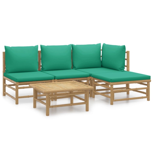 VIDAXL  5 Piece Garden Lounge Set With Cushions Bamboo In Green
