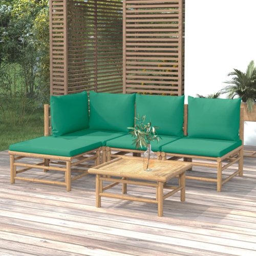 vidaXL 5 Piece Garden Lounge Set with Green Cushions Bamboo