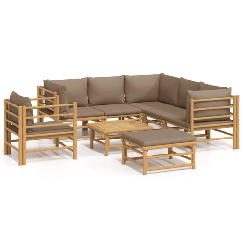 Image 1 de 10.. Ensemble de salon de jardin de 8 pièces avec coussins taupe en bambou vidaXL