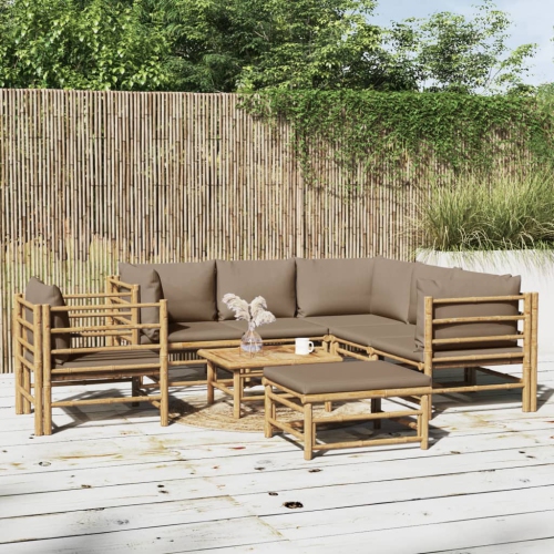 Ensemble de salon de jardin de 8 pièces avec coussins taupe en bambou vidaXL
