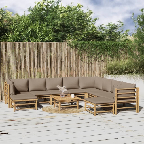 vidaXL 11 Piece Garden Lounge Set with Taupe Cushions Bamboo