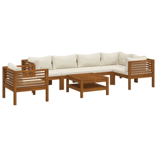 Image 1 de 10.. Ensemble de salon de jardin de 7 pièces avec coussin crème en bois d'acacia massif