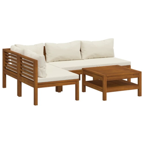 VIDAXL  5 Piece Garden Lounge Set With Cream Cushion Solid Acacia Wood