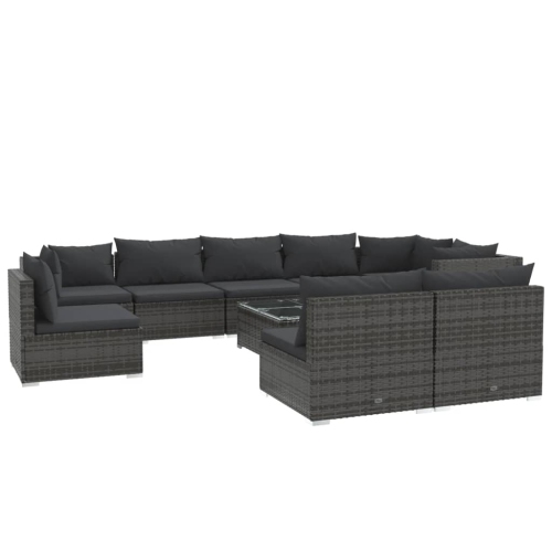 Image 1 of 7.. vidaXL 10 Piece Garden Lounge Set with Cushions Poly Rattan Grey
