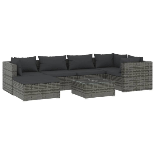 Image 1 of 10.. vidaXL 7 Piece Garden Lounge Set with Cushions Poly Rattan Grey