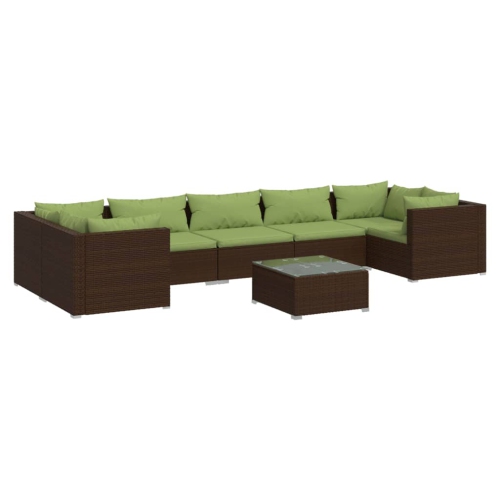 Image 1 de 10.. Ensemble patio 8 pièces avec coussins en poly rotin brun vidaXL