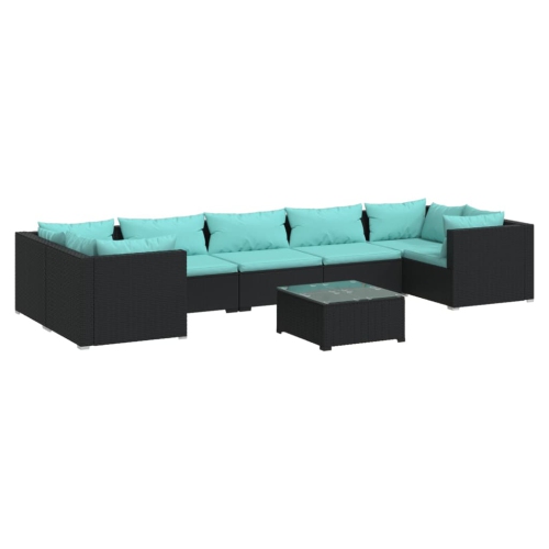 Image 1 of 10.. vidaXL 8 Piece Garden Lounge Set with Cushions Poly Rattan Black