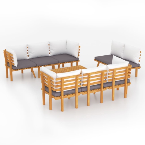 Image 1 de 10.. Ensemble de salon de jardin de 8 pièces avec coussins en bois d'acacia massif
