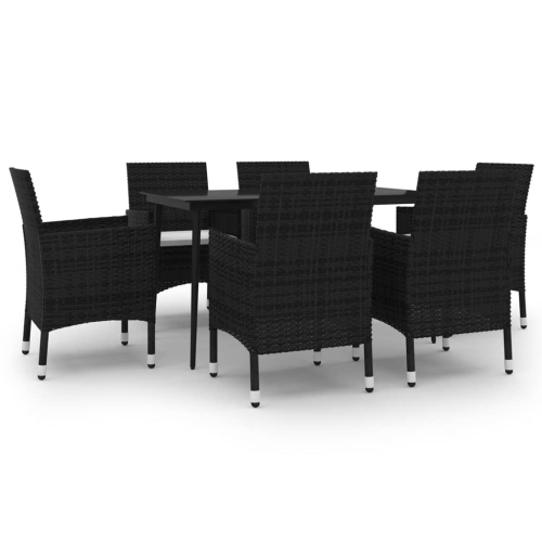 Image 1 de 6.. Ensemble de salle à manger de jardin de 7 pièces vidaXL avec coussins en poly rotin et verre