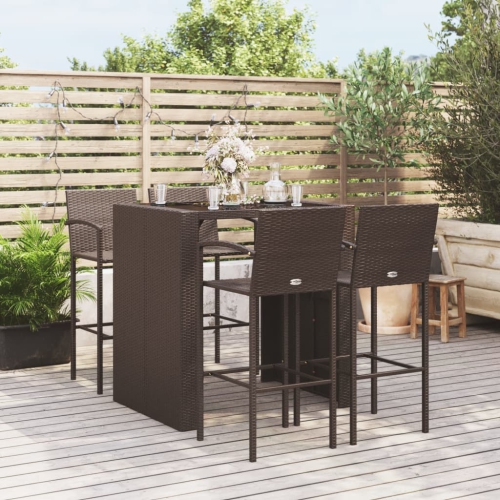 vidaXL 5 Piece Garden Bar Set Brown Poly Rattan
