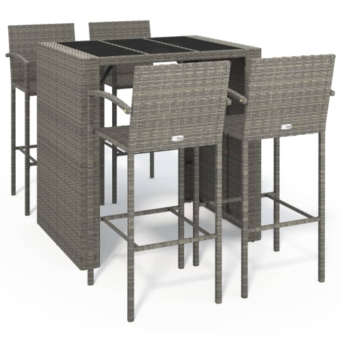 vidaXL 5 Piece Garden Bar Set Grey Poly Rattan