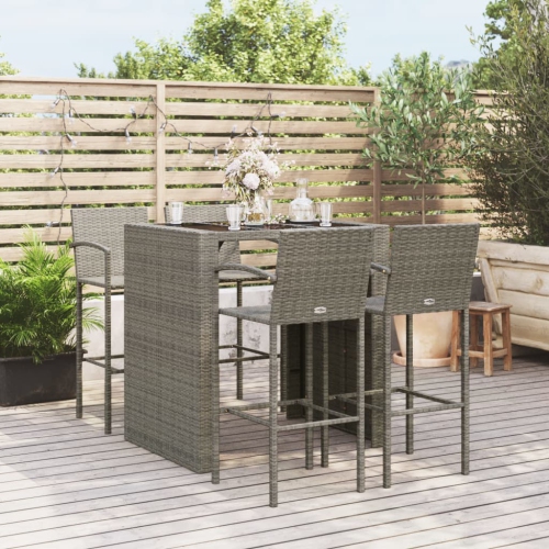 vidaXL 5 Piece Garden Bar Set Grey Poly Rattan