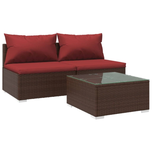 Image 1 de 7.. Ensemble patio 3 pièces avec coussins en poly rotin brun vidaXL