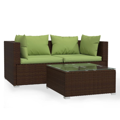 Image 1 de 6.. Ensemble de salon de jardin de 3 pièces avec coussins en poly rotin brun vidaXL