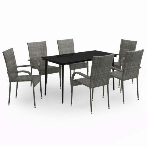 Image 1 de 7.. Ensemble de salle à manger 7 pièces pour le jardin vidaXL, gris et noir