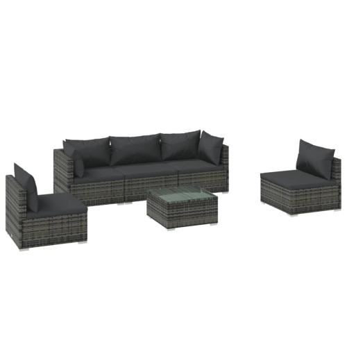 Image 1 of 10.. vidaXL 6 Piece Garden Lounge Set with Cushions Poly Rattan Grey
