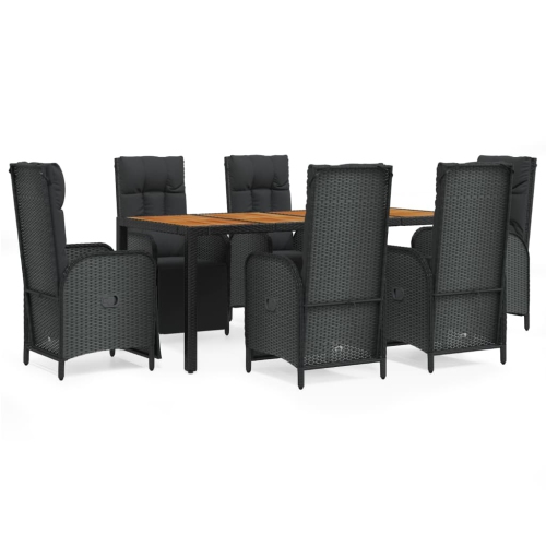 Image 1 de 8.. Ensemble de salle à manger de jardin de 7 pièces avec coussins en rotin de polyester noir vidaXL