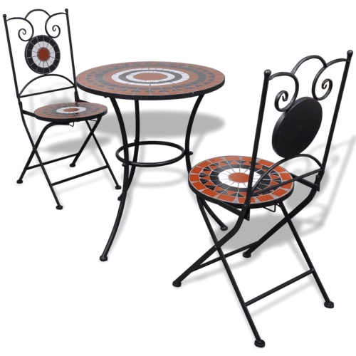 Image 1 de 10.. Ensemble bistro de 3 pièces en céramique terre cuite et blanche VidaXL