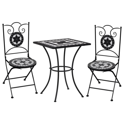 VIDAXL  3 Piece Mosaic Bistro Set Ceramic Tile Black And In White