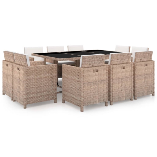 VIDAXL  11 Piece Outdoor Dining Set With Cushions Poly Rattan In Beige