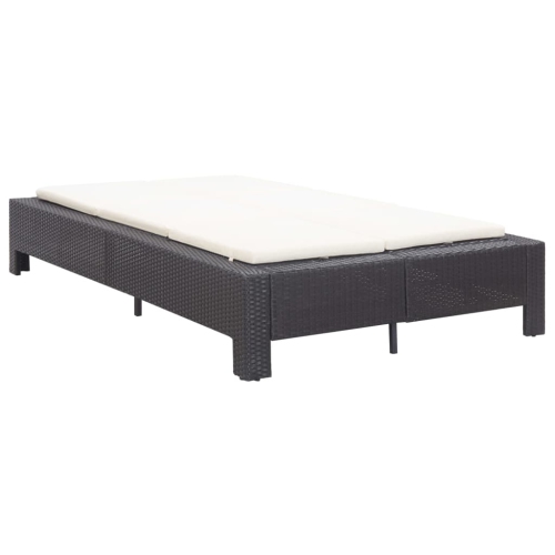 vidaXL 2-Person Sunbed with Cushion Black Poly Rattan