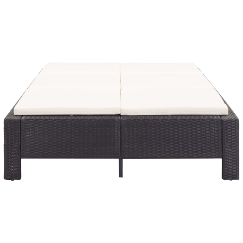 vidaXL 2-Person Sunbed with Cushion Black Poly Rattan