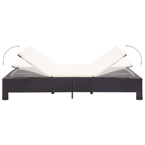 vidaXL 2-Person Sunbed with Cushion Black Poly Rattan