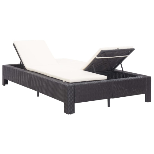 vidaXL 2-Person Sunbed with Cushion Black Poly Rattan