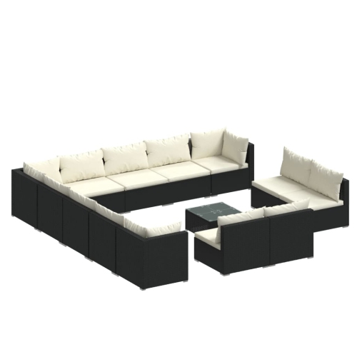 Image 1 of 10.. vidaXL 14 Piece Garden Lounge Set with Cushions Black Poly Rattan