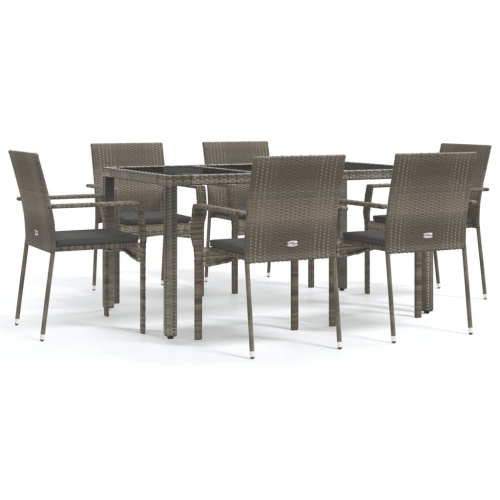 VIDAXL  7 Piece Garden Dining Set With Cushions Poly Rattan In Grey
