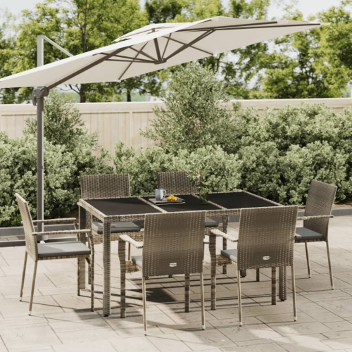 vidaXL 7 Piece Garden Dining Set with Cushions Grey Poly Rattan