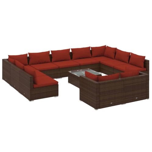 Image 1 of 10.. vidaXL 12 Piece Garden Lounge Set with Cushions Brown