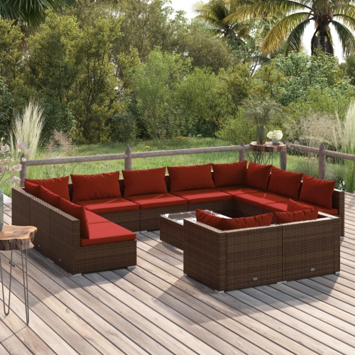 vidaXL 12 Piece Garden Lounge Set with Cushions Brown