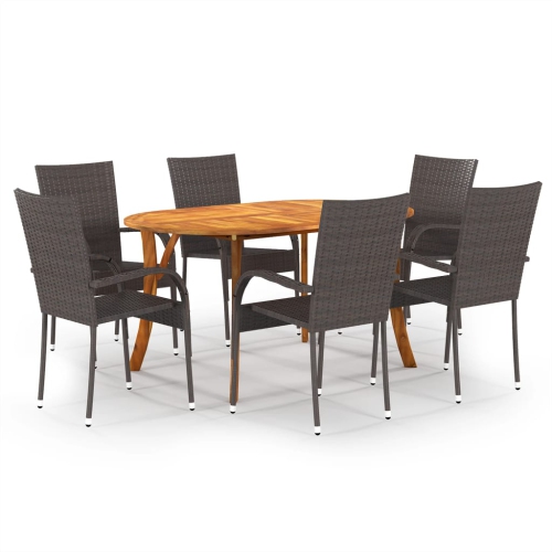 Image 1 of 8.. vidaXL 7 Piece Garden Dining Set Brown