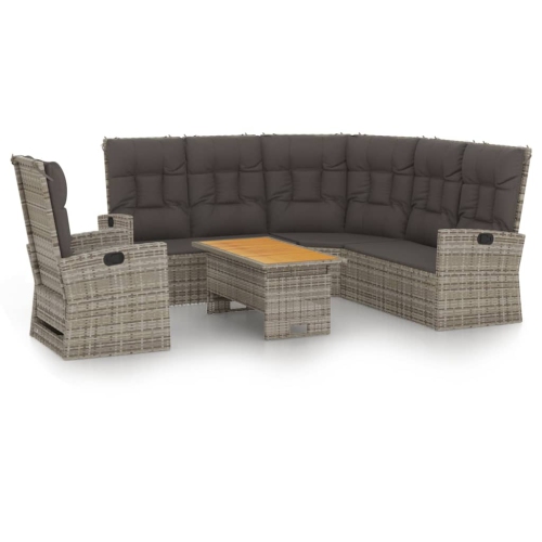 Image 1 of 10.. vidaXL 3 Piece Garden Lounge Set with Cushions Grey Poly Rattan