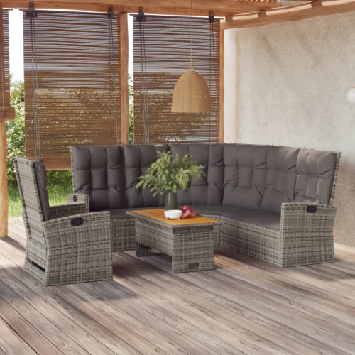 Ensemble de salon de jardin de 3 pièces avec coussins en poly rotin gris de vidaXL