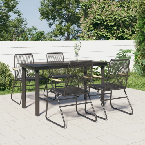 vidaXL 5 Piece Garden Dining Set Black PVC Rattan