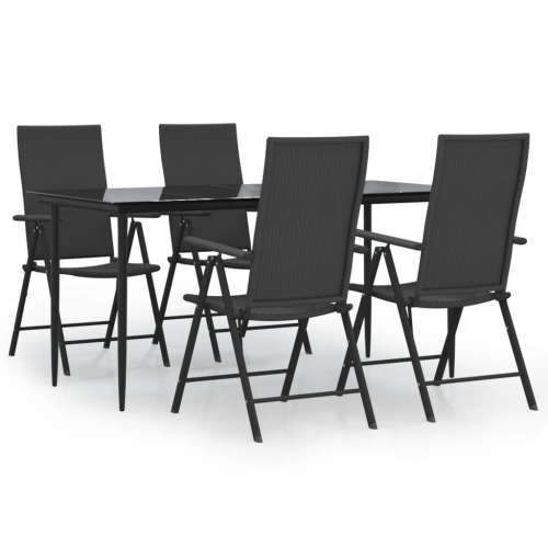 Image 1 de 9.. Ensemble de salle à manger de jardin en poly rotin noir 5 pièces vidaXL