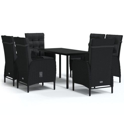 Image 1 de 6.. Ensemble de salle à manger de jardin de 7 pièces avec coussins, noir vidaXL