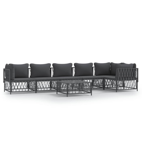 Image 1 de 7.. Ensemble de salon de jardin de 7 pièces avec coussins en acier anthracite de vidaXL