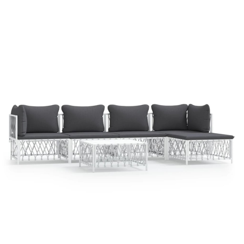 Image 1 of 8.. vidaXL 6 Piece Garden Lounge Set with Cushions White Steel