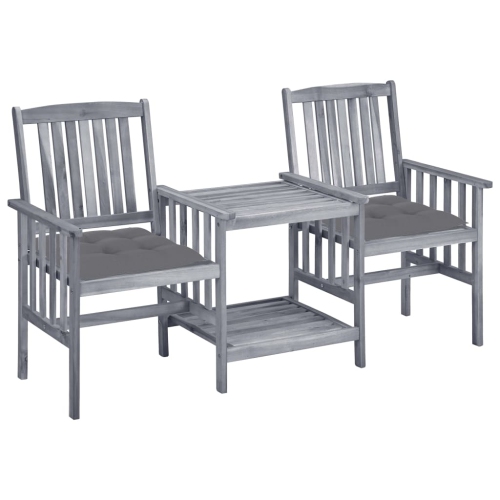 Image 1 of 10.. vidaXL Garden Chairs with Tea Table and Cushions Solid Acacia Wood