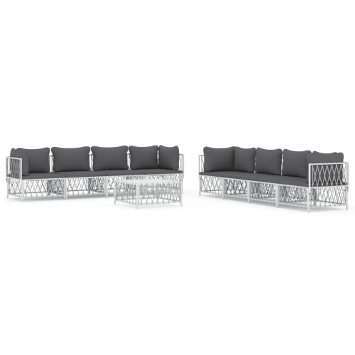 Image 1 de 7.. Ensemble de salon de jardin de 9 pièces avec coussins en acier blanc vidaXL