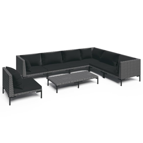 Image 1 de 10.. Ensemble patio 8 pièces avec coussins en poly rotin gris foncé vidaXL