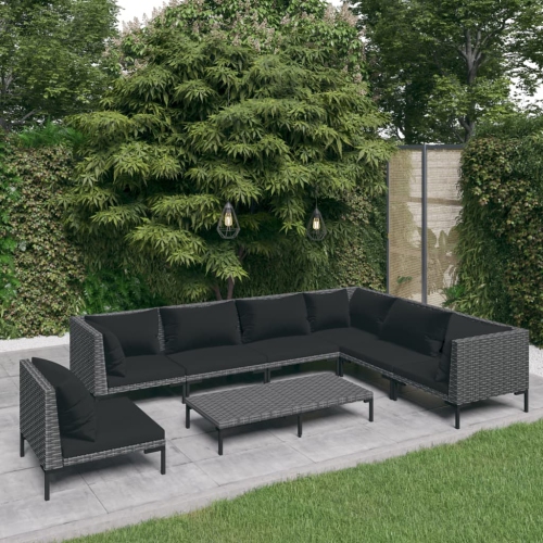 vidaXL 8 Piece Garden Lounge Set with Cushions Poly Rattan Dark Grey