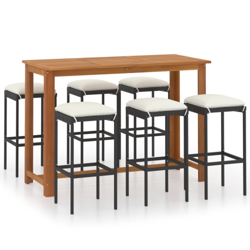 Image 1 de 10.. Ensemble de bar à jardin de 7 pièces avec coussins noirs vidaXL